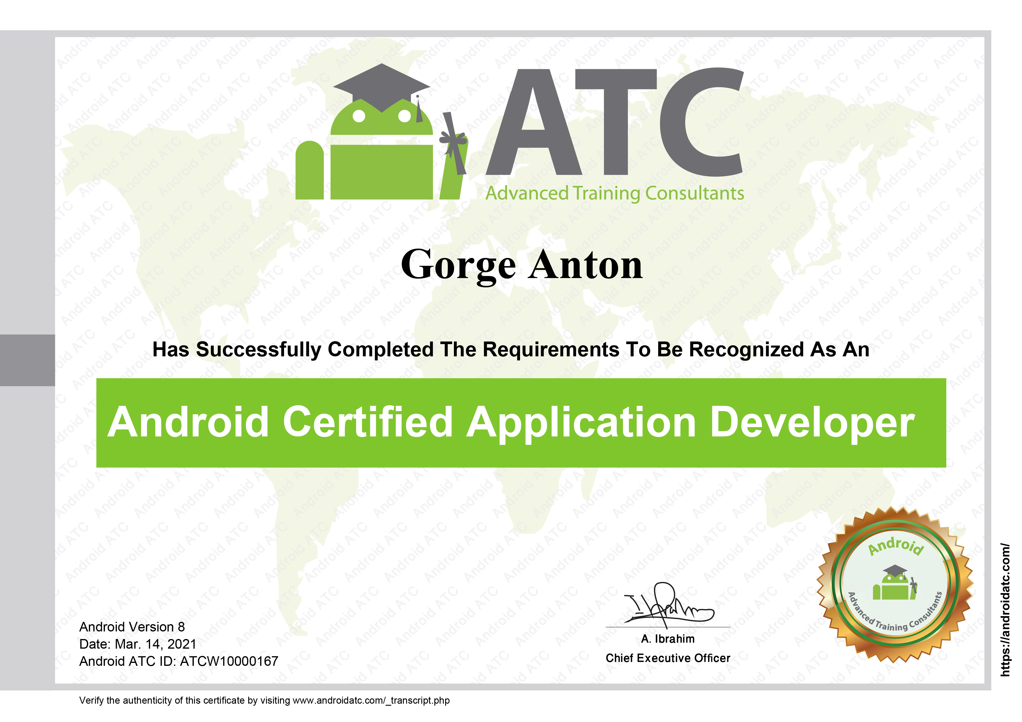 Android certified application developer certificate
