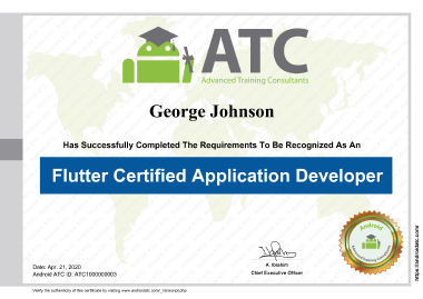 Flutter Certified Application Developer Certificate